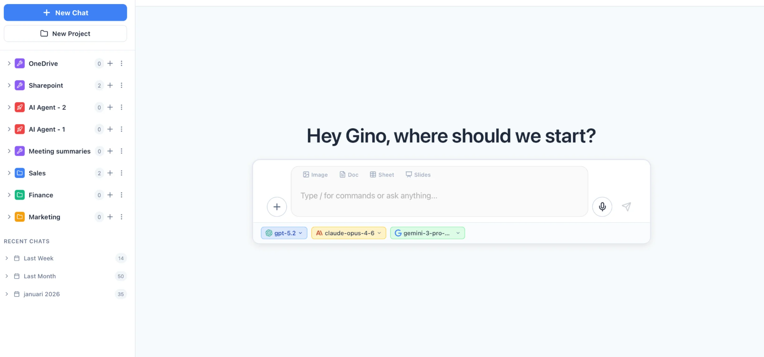 Unseen Security Secure Chat interface showing multi-model AI access